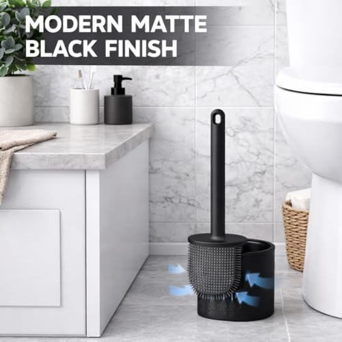 Image of Silicone Toilet Cleaning Brush Bathroom Cleaning Accessories Toilet Brush with Holder Stand Commode Cleaning Brush Closet Cleaning Brush Pot Cleaner Brush