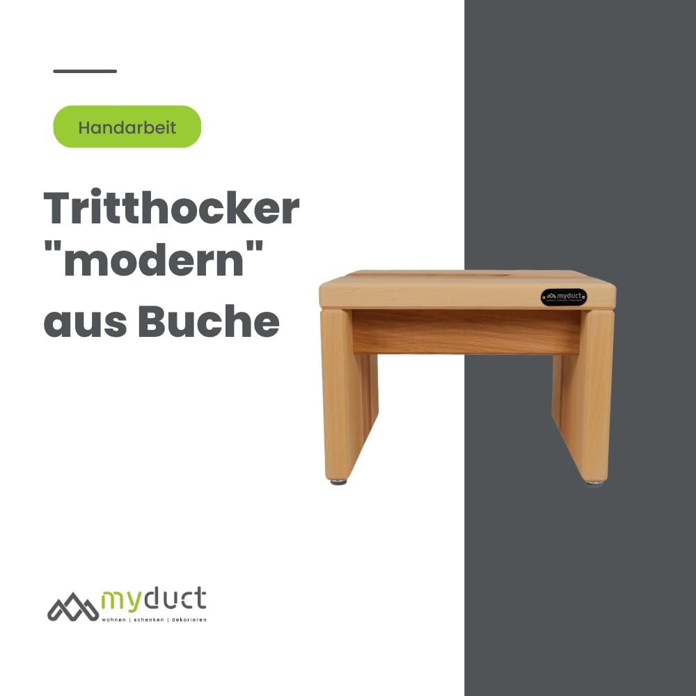 Tritthocker modern aus Buchenholz, Nachhaltige und stabile Fußbank, geölt, Moderne Form, LxBxH: 33x28x24cm, bis 150kg belastbar - Handgefertigt in Deutschland