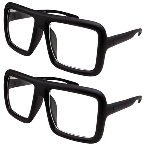 Image of grinderPUNCH Thick Square Frame Clear Lens Glasses Eyeglasses Super Oversized Fashion and Costume 2 Pack - Matte Black