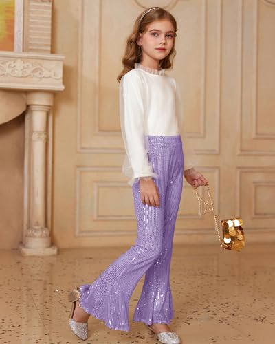 Image of GRACE KARIN Girls Sequin Pants Sparke Trouser Glitter Dance Bell Bottoms 5-14