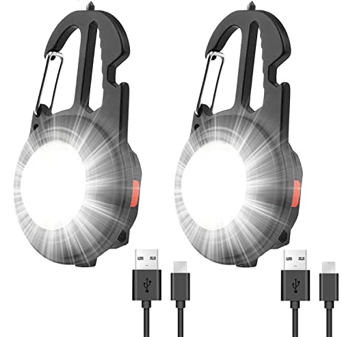 Daakro 2 Pack Cob Rechargeable Flashlights, 1000 Lumens Portable Cob Keychain Work Light, 7 Light Modes Portable Pocket Keychain Flashlights Multifunction Light For Fishing, Walking, Camping Camping #TOP7
