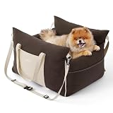 【飛び出し防止×防水】Lesure ドライブベッド ドライブボックス 犬用 車用 小型犬用 洗濯機OK カバー取り外し可 厚手クッション 助手席 後部座席対応 12kg以下 お出かけ 旅行 ブラウン