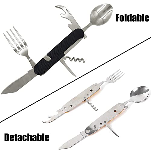 Hiwalker 6 in 1 Edelstahl Klapp besteck Camping besteck Set Outdoor Reise Besteck Kit Abnehmbare Geschirr Bewerben auf Wandern Reise Picknick Campen Festival (Schwarz und Grün)