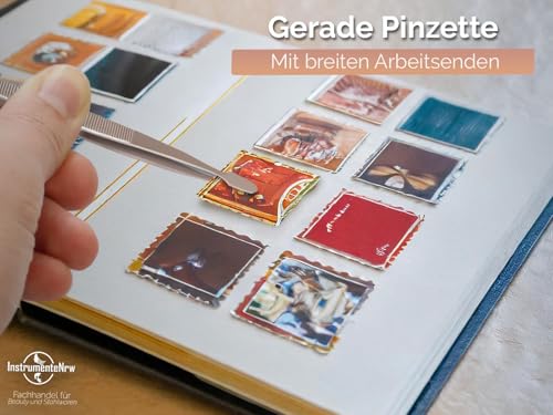 Briefmarken Pinzette Gerade Abgerundete Schaufeln Briefmarkenpinzette Philatelie-Pinzette Edelstahl Universal Pinzette 10,5 cm Sammler Werkzeug Modellbau Hobby Feinmechanik