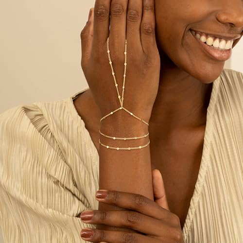 Image of Hand Chain Bracelet for Women Trendy, Dainty Silver Beaded Finger Ring Bracelet Non Tarnish Minimalist Adjustable Simple Cute Silver Bracelets Waterproof Fashion Jewelry