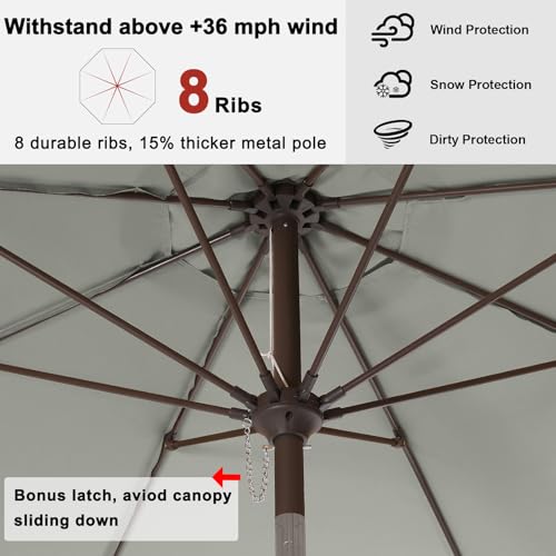 Image of ABCCANOPY 10ft Scalloped Patio Umbrella, Outdoor Table Umbrella with Tilt and Crank, Fiberglass Ribs Deck Umbrella for Patio, Pool, Garden, Picnic (Light Gray)