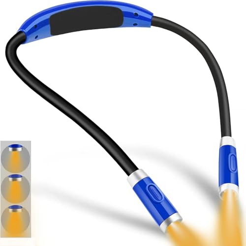 LED Neck Book Light, Reading Light, Rechargeable, Hands Free, 4 Super Bright LED Bulbs, 3 Adjustable Brightness, Best for Reading in Bed, Knitting, Walking, Jogging, Mending