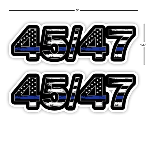 Image of 2 PCS Trump 45 47 Thin Blue Line Sticker | 5 inch | Police Flag Bumper Stickers President Car Truck 45 /47