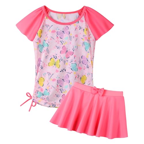 Image of Girls Rash Guard 2 Pieces Bathing Suit UPF50+ Swimsuit with Swimming Skirt Swimwear 2-14Y