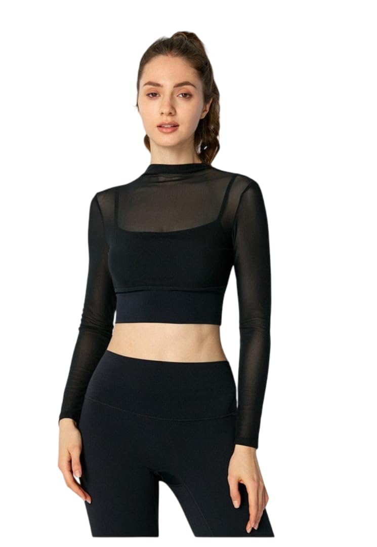 rokonic Women Girl's Full Sleeve Net Top Slim Fit Georgette High Neck Sheer Blouse Top(Pack of 1)-picture-41