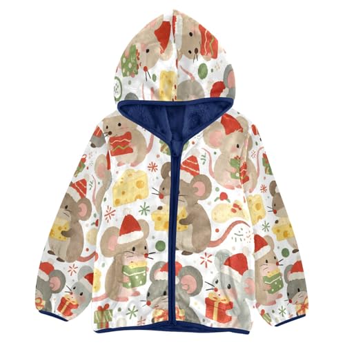 Mice with Cheese Xmas Toddler Fleece Jacket Girl Boys Hooded Fleece Jacket Coat Warm Outwear Zip-up 3-10T