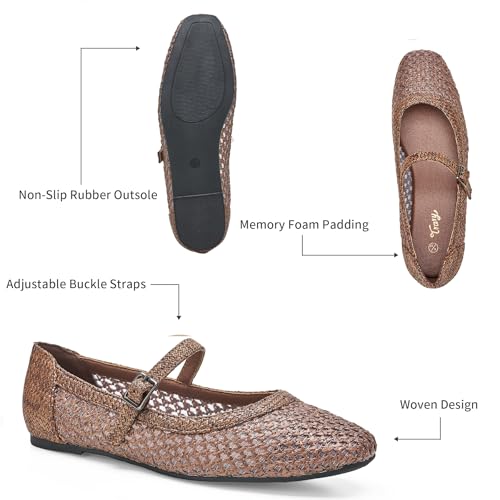 Image of Trary Mary Jane Shoes Women Woven Flats for Women Dressy Ballet Flats Squared Toe Mary Jane Flats Shoes