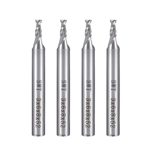 Image of sourcingmap 4Pcs 6mm Shank 3mm x 8mm Straight Flat Nose End Mill Cutter CNC Router Bits 2 Flute