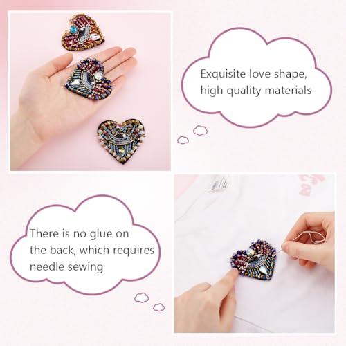 Écussons à coudre cœur de qualité supérieure avec strass - 4