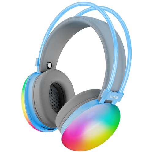 truke Newly Launched BTG Thunder Over The Ear Gaming Headphone with 70H of Playtime, 40mm Titanium Drivers, Dual Pairing Headset, Gaming Mode (40ms Latency) with RGB LEDs, Detachable Mic, BT 5.4-Blue