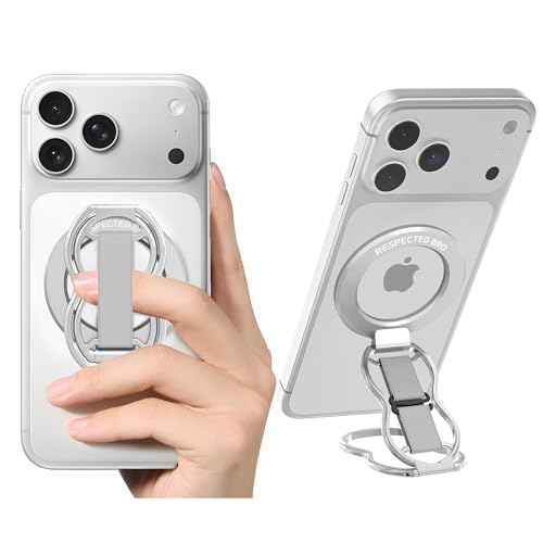RESPECTED-BRO-Magnetic-Phone-Grip-Stand-with-Finger-Strap, 4-in-1 Magnetic Ring Holder, Kickstand and Elastic Strap for Phones, Universal Fit for iPhone 17/16/15/14/13/12, Android, and Cases (Silver) - image 1