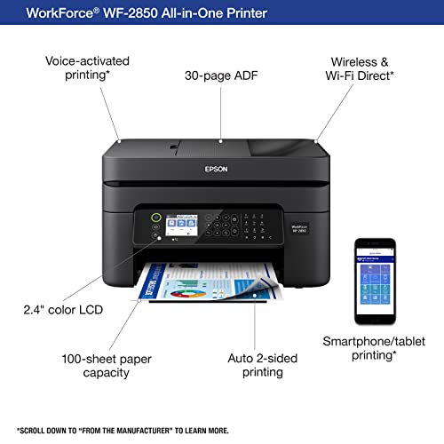 Image of Epson Workforce WF-2850 Wireless All-in-One Printer with Scan, Copy, Fax