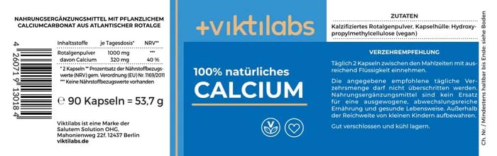 Calcium aus Rotalge - Natürliches pflanzliches Calcium mit hoher Bioverfügbarkeit - Mit Mineralstoffen & Spurenelementen - Nachhaltig geerntet im Atlantik - 100% vegan & laborgeprüft (1er Pack)