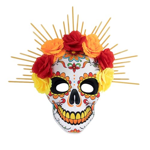 KIPETTO Mardi Gras Mask Venetian Party Mask Sugar Skull Masquerade Masks for Halloween Cosplay Mexican Masquerade Party Costume Yellow
