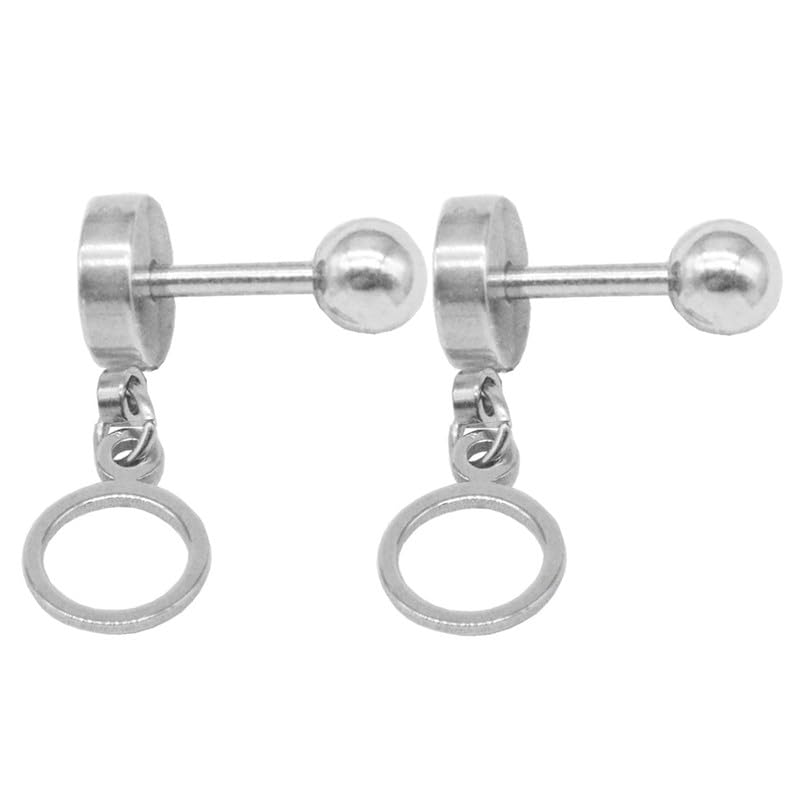 Mens Fashion Ball Barbells Square Drop Dangle Huggie Piercing Silver Stainless Steel Earrings For Men And Women-image-16