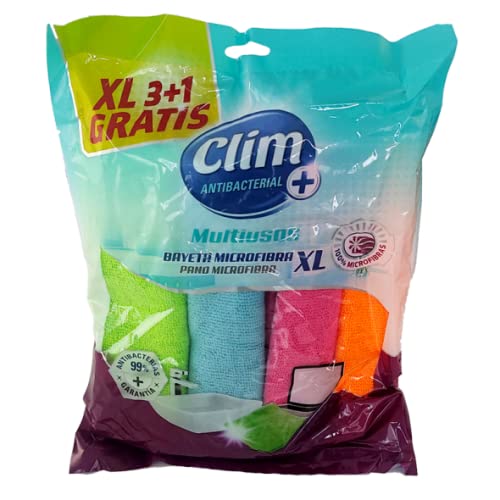 Clim Hogar Masterchef. Bayeta Multiusos 100% Microfibra con Tratamiento antibacterias y limón. Limpia y Seca sin rayar. Caja con 28 bayetas en Packs de 4 uds