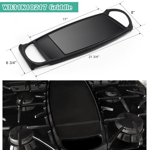 Image of Hiorucet WB31K10217 Cast Iron Griddle Cooktop, Non-stick Griddle Plate Replacement Parts for GE Gas Stove Griddle Range Griddle Cooktop, Heavy Duty Flat Top Pan for General Electric GE Center Parts.