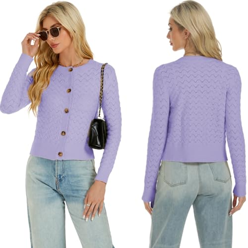 Image of Women's Long Sleeve Cropped Knitted Sweater Cardigan Button Down Open Front Knitted Shrug Sweaters