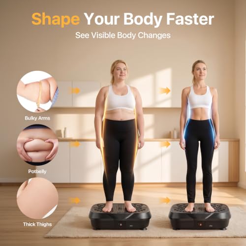 Image of Vibration Plate Exercise Machine for Lymphatic Drainage, 10 Preset Modes & 200-Level Vibrating Platform for Whole Body Fitness, Bluetooth Audio, Home Gym Shake Plate with Resistance Bands