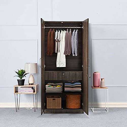 Image of Wakefit Wardrobe | 1 Year Warranty | Engineered Wood Almirah, Cupboard for Clothes Storage | 2 Door, Drawer, 1 Hanging Space | Gingham - Napa Oak