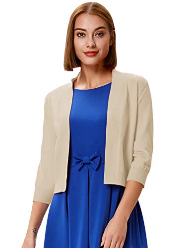 Grace Karin Women's Classic 3/4 Sleeve Cardigans Open Front Sweater Jackets Short Shrug For Dresses (Beige,M) #TOP3