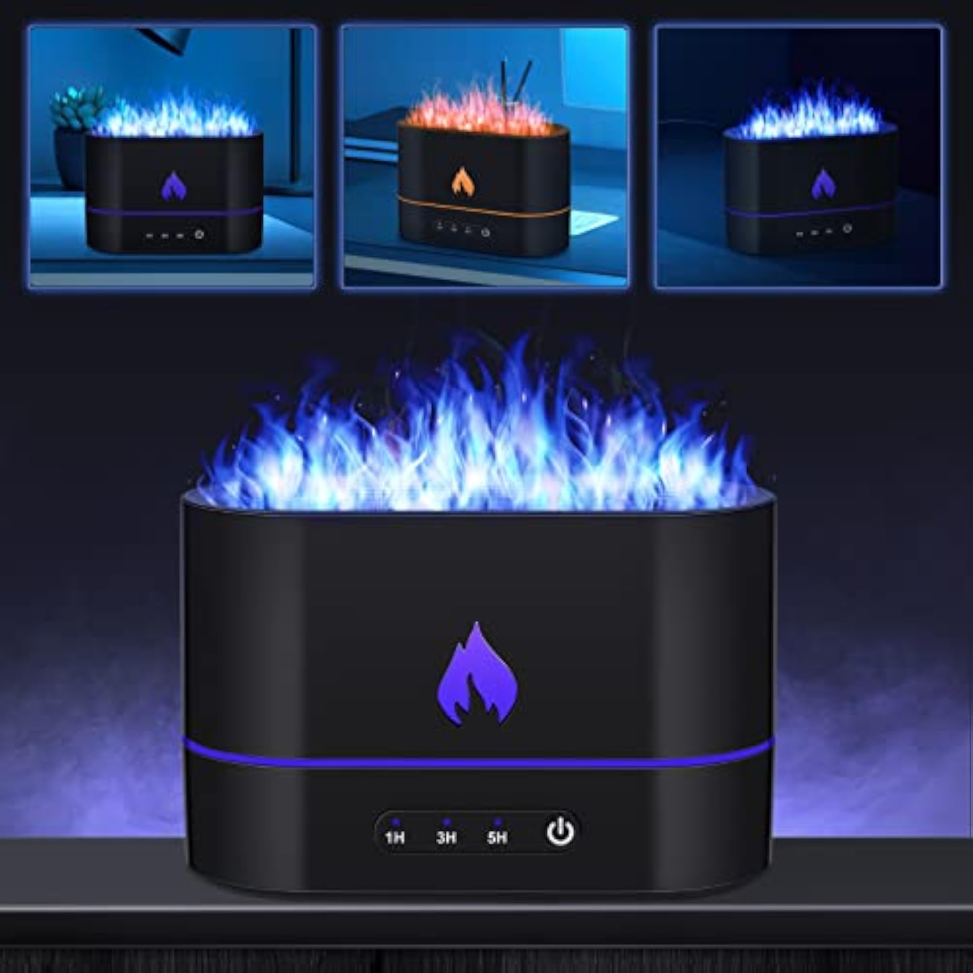EXCLUZO Flame Night Light Humidifier Essential Diffuser