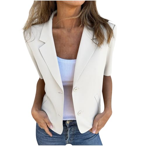 Short Sleeve Blazer For Women Lightweight Business Casual Fashion Suit 2025 Summer Lapel Open Front Work Office Jacket