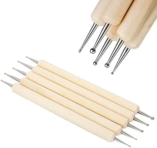 ART RANGER Wooden Embossing Stylus Dotting Tool Kit of 5Pcs with Metal Modelling Ball Pen for Mandala Art, Clay Pottery Ceramic, Nail Art, Ornaments DIY Craft Supplies in Different Sizes