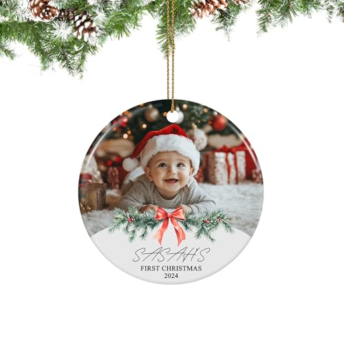 Adorno personalizado para la primera Navidad del bebé 2024, adorno de cerámica personalizado para la primera Navidad 2024, adornos de Navidad para parejas, mamá, papá, recién nacidos, niñas y niños