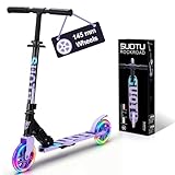 SUOTU Patinete Niño con Grandes Ruedas Iluminadas de 145 mm, Aluminio(Negro- Púrpura)