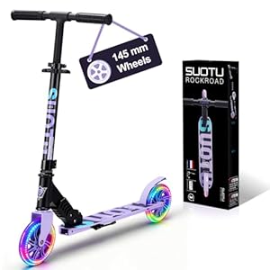 SUOTU Kinderstep met 145 mm Lichtgevende Wielen, Draagvermogen: 100 kg, Opvouwbaar, in Hoogte Verstelbaar, Scooter voor 3-12 Jaar, Aluminium (Zwart- Paars)