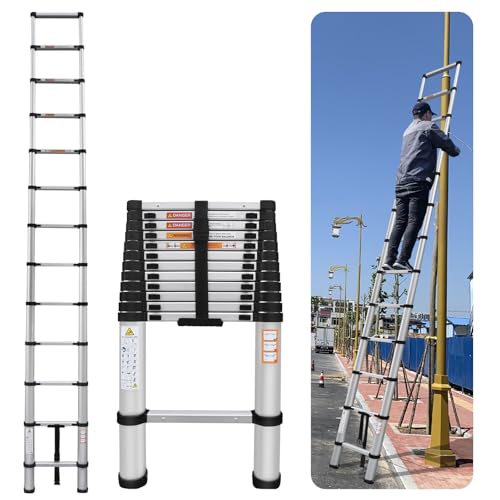 Telescopic Loft Ladder 5m/16.4ft Aluminum Lightweight Portable Extendable Extension Step Attic Ladder for Multipurpose, 150kg Capacity 131 Certificated