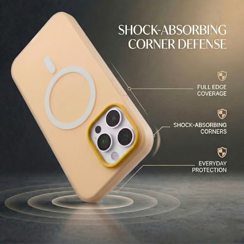 Image of amazon basics Luxury MagSafe Compatible Magnetic Case for iPhone 15 Pro | Soft Touch Matte Pastel Finish | Shockproof Back Cover with Camera Protection (Orange)