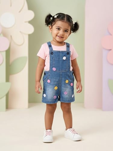 Image of KiddoPanti Unisex Infant Denim Dungaree | Cotton Blend Stretch | Baby Jumpsuit Witth Pockets | Comfortable Casual Outfit for Boys & Girls 6 Months-3 Years