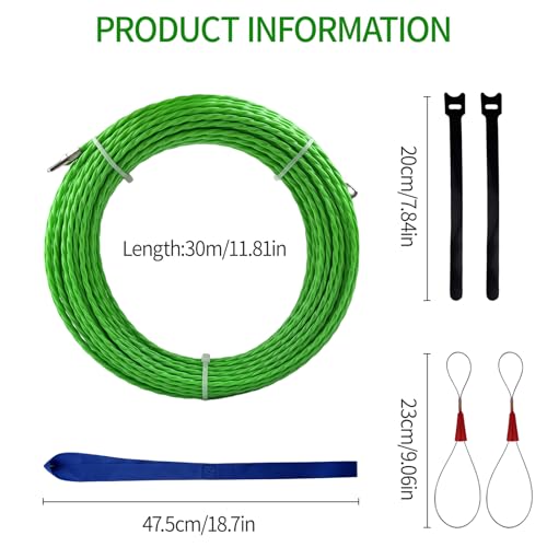 Miniatura 2 de Lumiterra Guia Pasacables 30m, Enhebrador De Alambre Electrico Diámetro 4mm, Guia Dispositivo Pasacables Con 2 Muelle Guía, Pasacables Trenzada Para Tubería Conducto Cable, Comunicación