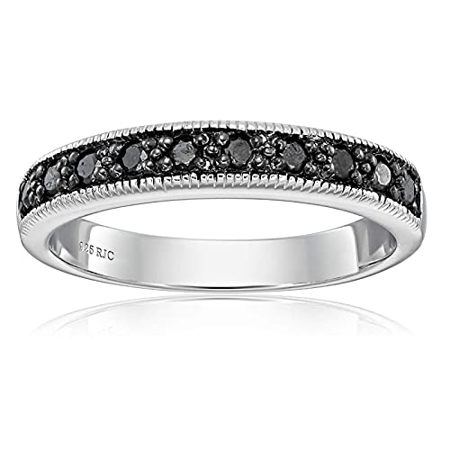 1/4 cttw Black Diamond Ring Wedding Band with Milgrain .925 Sterling Silver