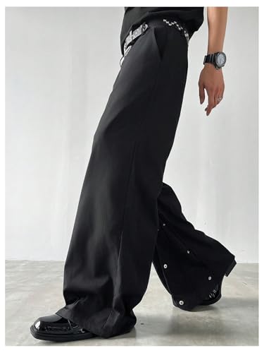 GORGLITTER Men's Wide Leg Baggy Dress Pants High Waisted Zipper Fly Slacks Flared Pants with Pockets2
