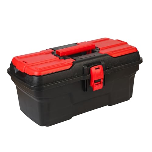 Image of Spartan SPTB-16 Inch Plastic Tool Box with Organizer Tray | Portable Storage Box for Tools, Screws, Nails & Hardware | Compact Toolbox with Locking Clip for Garage, Electrician & Mechanic Use