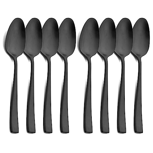 Snplowum 8-Piece Table Spoon, 18/10 Stainless Steel Heavy Duty Spoon Set For Dining Kitchen Dinner Spoons, Matte Black Finished (7.67-inch)