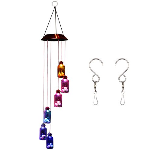 OWNUZZ® Solar Powered Wind Chimes (Lucky Star) Color Changing Wind Chimes Light with Double S Hanging Hook, Romantic Windbell Light Mobile Hanging lamp for Patio Gardening Lighting Home Decoration