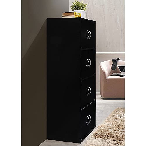 Hodedah 8 Door Bookcase Cabinet, 4 Shelf, Black #TOP2