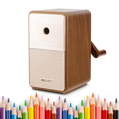 EZWORK Manual Pencil Sharpener, Colored Pencil Sharpener with Adjustable Point, Alloy Steel Blade to Fast Sharpen, Auto-in Hand Crank, for Kids, Classroom, Home and Office. (Brown)