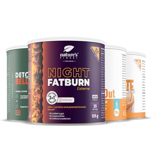 Nature's Finest Bikini Body, 600 g - Paquete 4en1, Detox Quemagrasas, Acelera Metabolismo y Reduce Celulitis, Control de Retención de Líquidos, Potente Fórmula de Noche y Exfoliante de Café