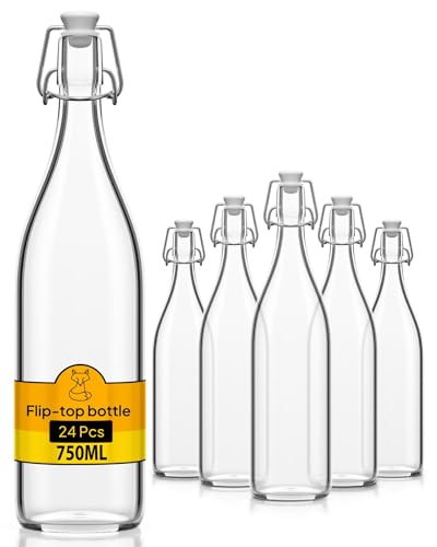 Flaschen-Fuchs 24x Bouteille en Verre avec Bouchon Mécanique 750ml - Bouteilles vides à remplir huile d'olive, bière, jus, liqueur
