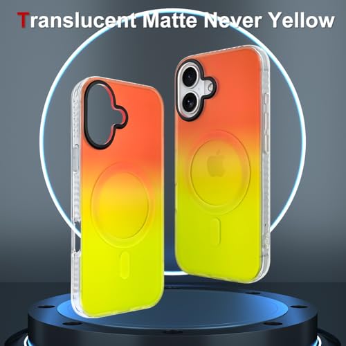 Image of AIGOMARA Magnetic Case for iPhone 17, Compatible with Magsafe, Fluorescent Iridescent Case for Women Girls, Shockproof Translucent Matte Protective Cover 6.3 Inch 2025, Orange Yellow